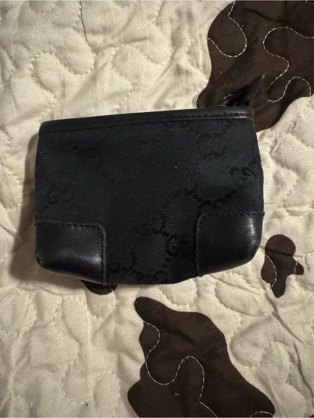 Gucci Black Monogram Canvas Leather Coin Pouch